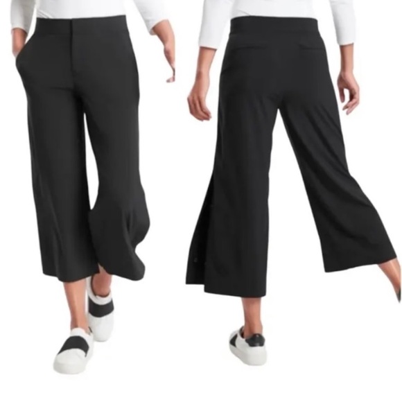Athleta Tribeca Crop Pants Wide Leg Athleisure Black 10 Tall - Picture 3 of 14